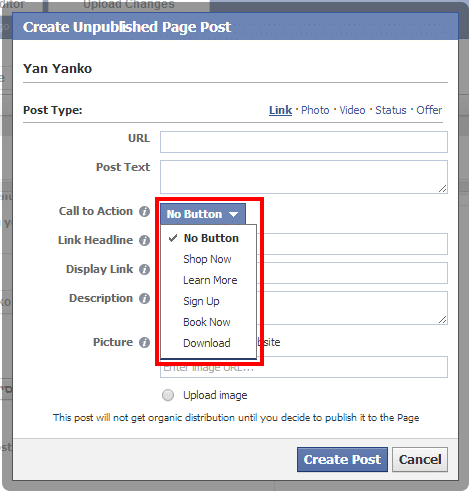 כפתור הנעה לפעולה בפוסטים מקודמים בפייסבוק